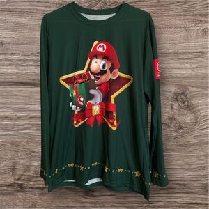 Nintendo Green Long Sleeve Top with Mario Design Christmas shirt